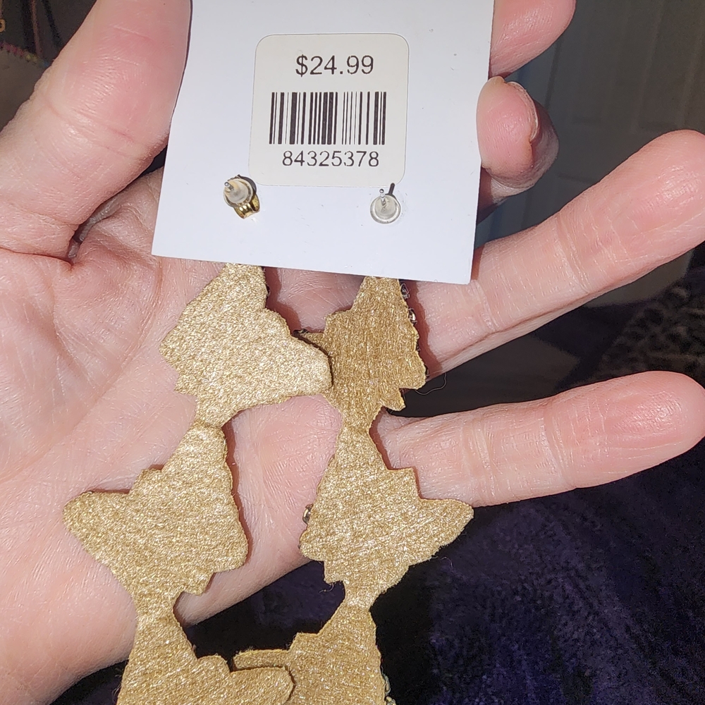 Dazzling Floral Drop Earrings in Gold, Pink, and Blue - Picture 3 of 3